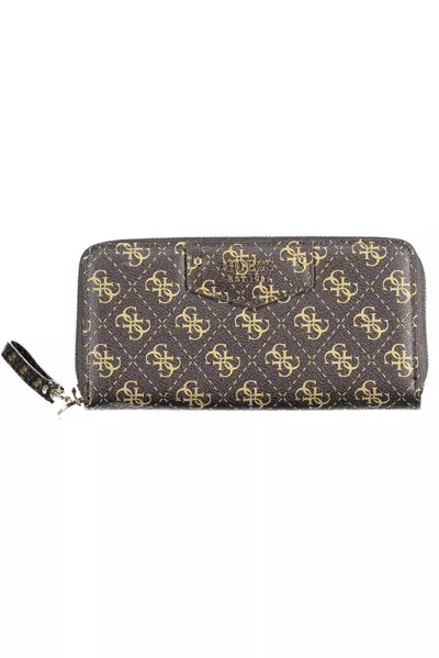 Guess Jeans Chic Brown Zip Wallet With Contrasting Details In Multi