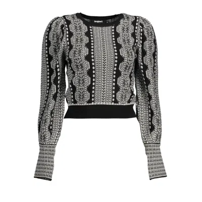 Desigual Chic Puff-sleeve Contrasting Detail Top In Black