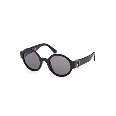 Moncler Chic Round Lens Pantographed Sunglasses In Black
