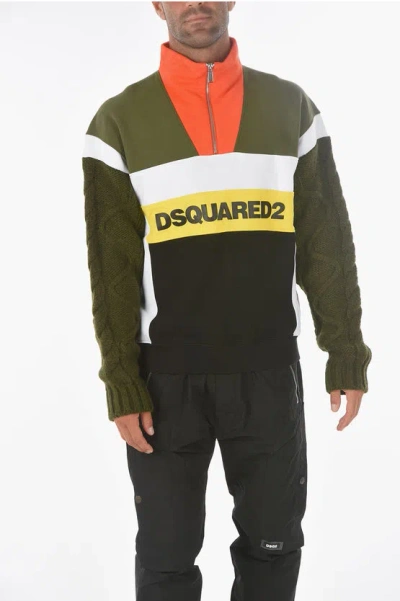 Dsquared2 Half Zip Sweatshirt With Double Fabric In Green