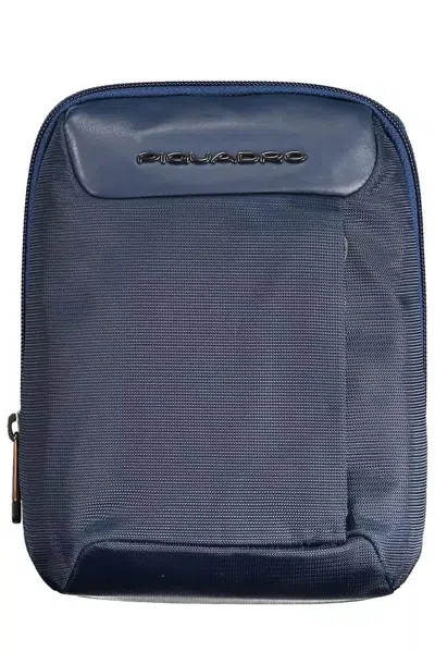 Piquadro Eco-conscious Blue Shoulder Bag With Logo Accent In Black