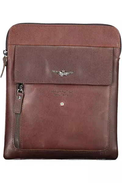 Aeronautica Militare Elegant Leather-poly Shoulder Bag With Contrasting Details In Brown