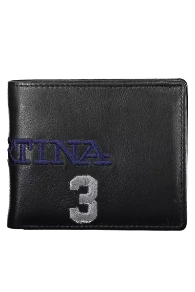 La Martina Elegant Two-compartment Black Leather Wallet