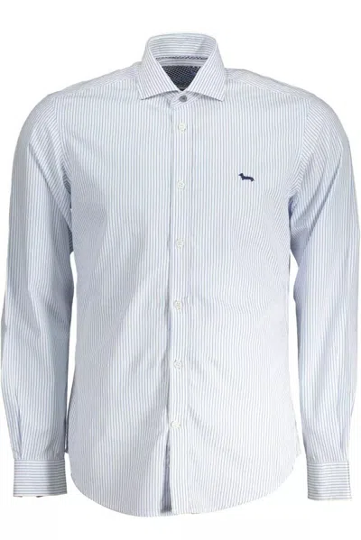 Harmont & Blaine Elegant White Narrow Fit Organic Cotton Shirt In Blue