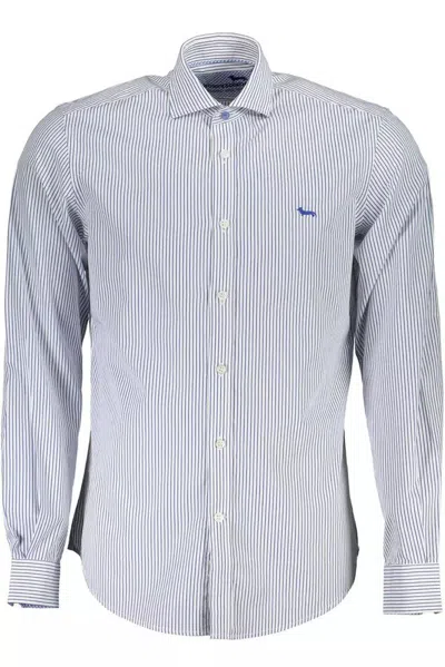 Harmont & Blaine Elegant White Organic Cotton Shirt For Men In Blue