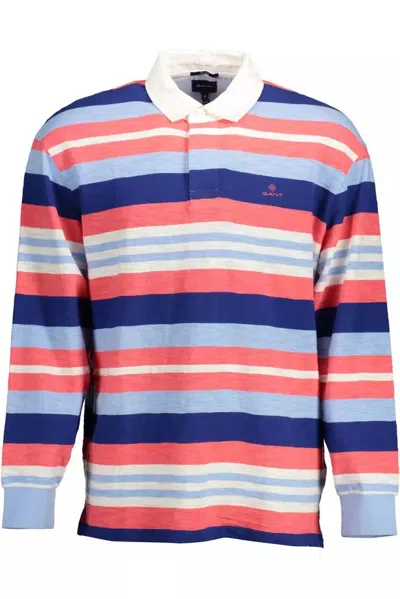 Gant Paradise Pink Surf Heavy Rugger Long Sleeve Polo Shirt In Striped Design Print