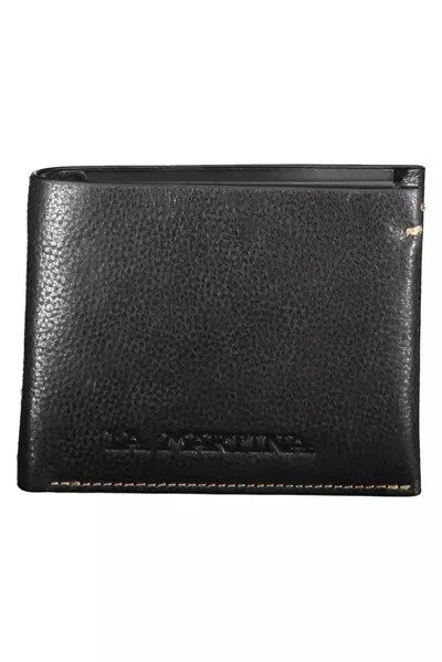 La Martina Sleek Black Leather Wallet For The Modern Man In Gold