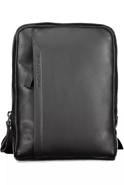 Piquadro Sleek Black Leather Shoulder Bag With Contrasting Details