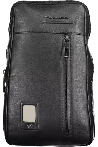 Piquadro Sleek Black Leather Shoulder Bag With Laptop Space