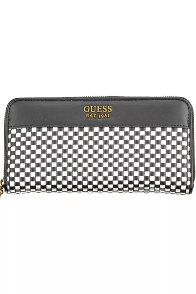 Guess Jeans Sleek Black Polyethylene Wallet With Contrasting Details In Gray