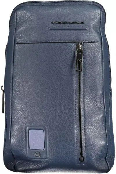 Piquadro Sleek Blue Leather Shoulder Laptop Bag In Black