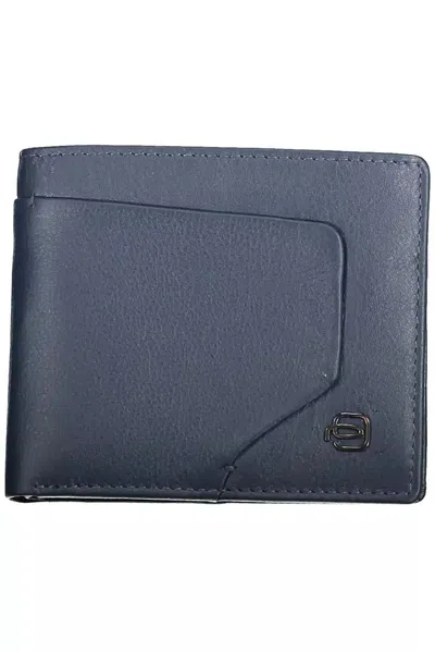 Piquadro Sleek Dual-compartment Leather Wallet With Rfid Block In Blue