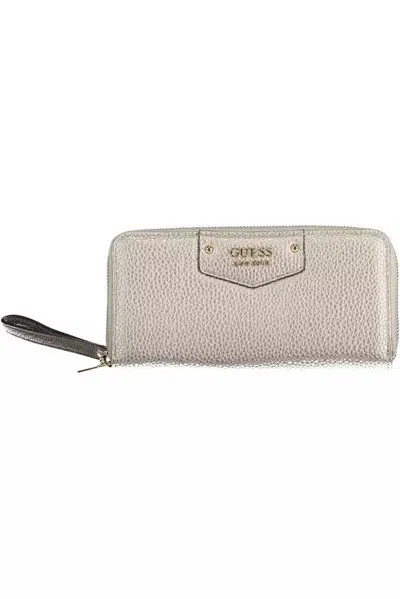 Guess Jeans Stylish Silver Zip Wallet With Coin Purse In Neutral