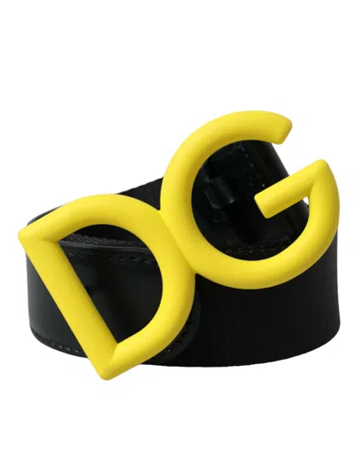 Dolce & Gabbana Yellow Nylon Logo Print Metal Buckle Belt