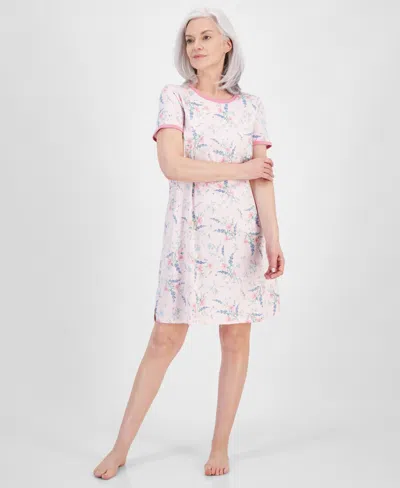 Charter Club Women's Short-sleeve Sleep Shirt, Created For Macy's In Delicate Garden Pink