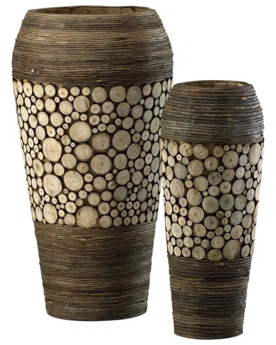 Cyan Design Wood Slice Oblong Vases, Set Of 2 In Brown