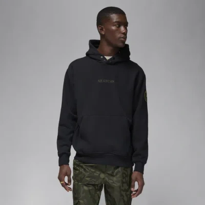 Jordan Nike Men's Paris Saint-germain Wordmark Fleece Pullover Hoodie In Black/cargo Khaki