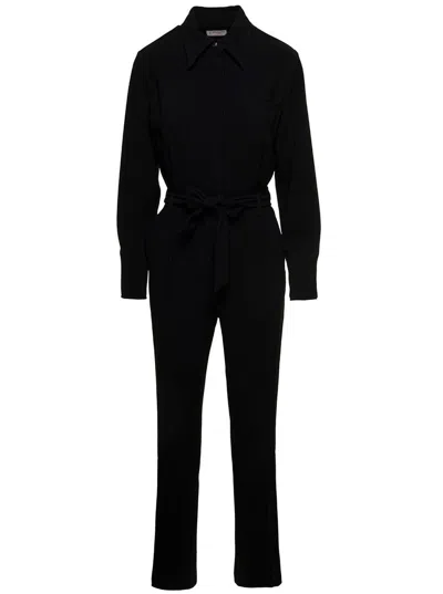 Alberto Biani Black Jumpsuit With Classic Collar And Belt In Triacetate Blend Woman
