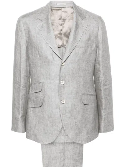 Brunello Cucinelli Single-breasted Linen Suit In Grey