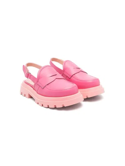 Gallucci Kids' Slingback Leather Loafers In Pink
