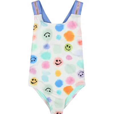 Molo Kids' White Swimsuit For Baby Girl With Polka Dots And Smiley In Multicolor