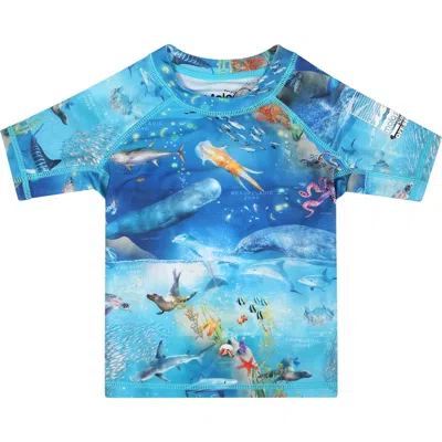 Molo Kids' Light Blue T-shirt For Baby Boy With Marine Animals