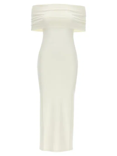 Wardrobe.nyc Off-shoulder Ribbed-knit Midi Dress In White