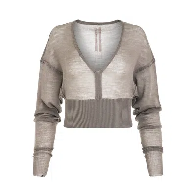 Rick Owens Long Sleeve V Knit Sweater In Gray