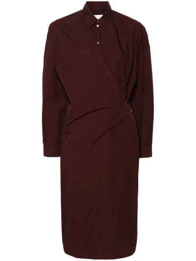 Lemaire Twisted Cotton Midi Dress In Brown