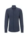 Hugo Boss Slim-fit Shirt In Printed Performance-stretch Fabric In Dark Blue