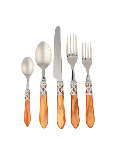 Vietri Aladdin Brilliant Aqua 5-piece Flatware Set In Orange