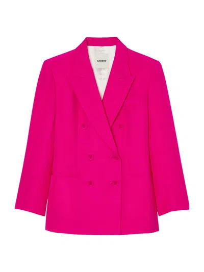 Sandro Double-breasted Cotton Blazer In Fushia