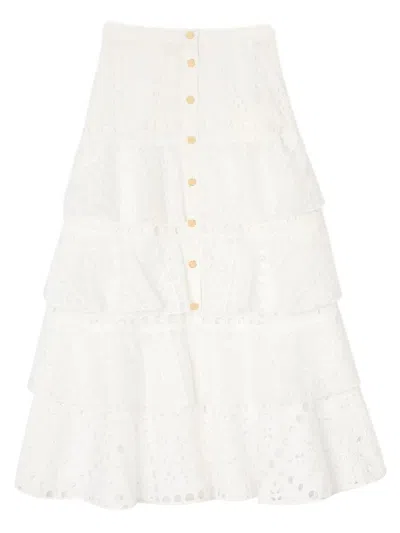 Sandro Broderie-anglaise Midi Skirt In White
