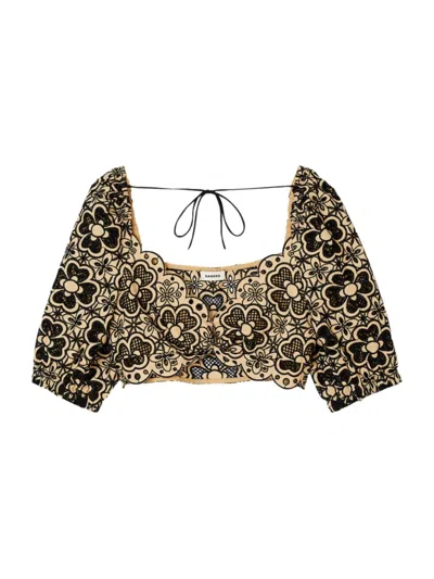 Sandro Floral-detail Cropped Top In Naturels
