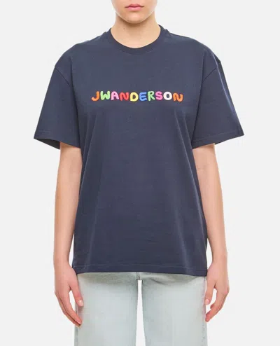 Jw Anderson Logo Embroidered T-shirt In Blue