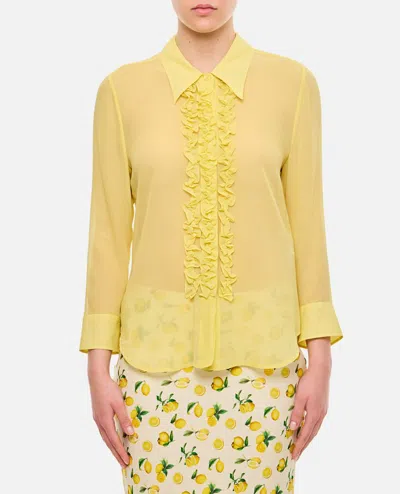 Stella Mccartney + Net Sustain Ruffled Organic Silk Crepe De Chine Shirt In Yellow