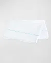 Matouk Scallop Embroidered 350 Thread Count Flat Sheet, Queen In White/lagoon