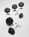 Jan Leslie Onyx Carved Rose Tuxedo Cuff Link And Stud Set In Black