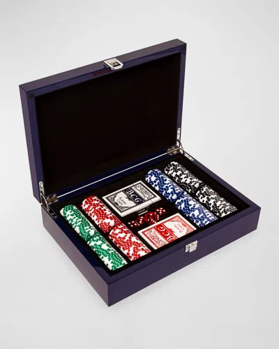 Brouk & Co 200-chip High-gloss Wood %26 Velvet Poker Set In Blue Lacquer