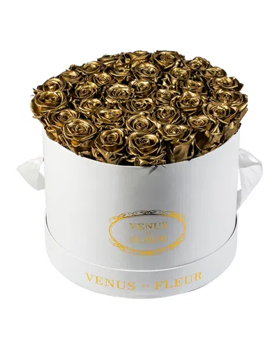 Venus Et Fleur Classic Large Round Rose Box In Gold