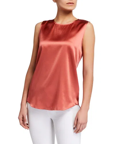 Eileen Fisher Stretch Silk Charmeuse Crewneck Tank In Pink