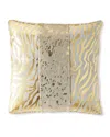 Massoud Colorblock Zebra & Spots Hair Hide Pillow, 19"sq. In Gold