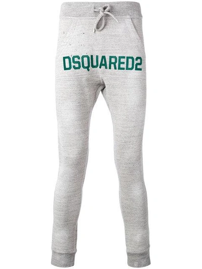 Dsquared2 Print Cotton Jersey Sweatpants In Heather Grey