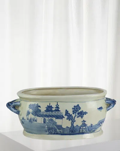 Winward Home Blue & White Ceramic Pot In Blue/white