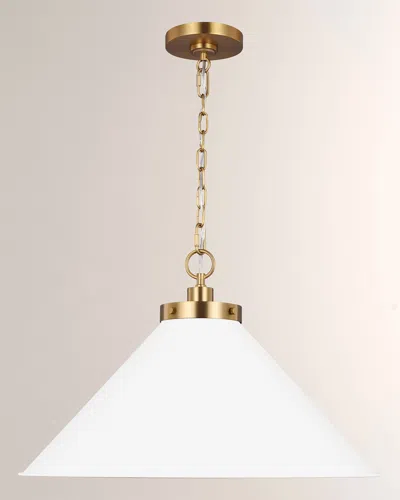 Visual Comfort Studio Wellfleet Medium Wide Pendant By Chapman & Myers In Matte White And Burnished Brass