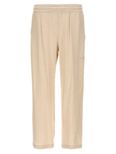 Gcds Ivory Linen Blend Trousers In Neutrals