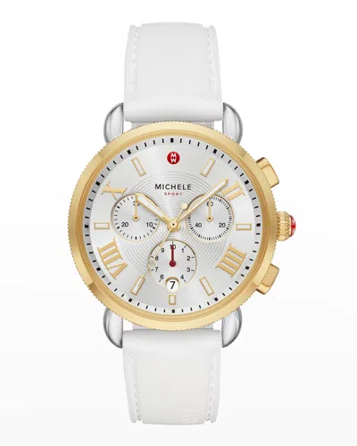 Michele Sporty Sail Two-tone Gold Watch In White In Gold/white