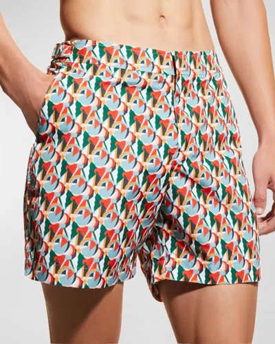 Orlebar Brown Men's Bulldog Geo-print Swim Shorts In Summer Red/racing Gr