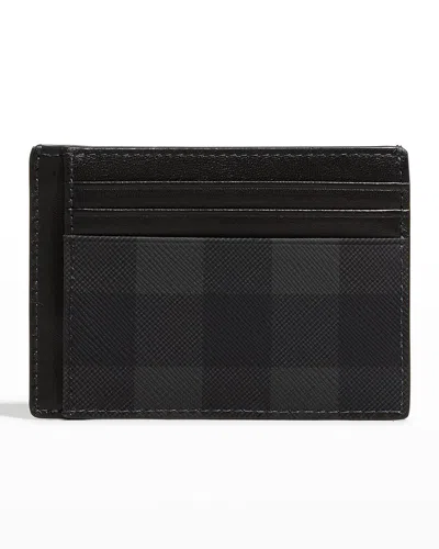 Burberry Men's Sandon Check And Leather Card Case In Black