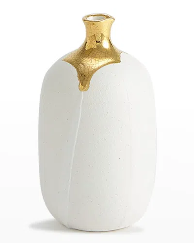Global Views Dipped Golden Crackle 8.3" Cylinder Vase In White